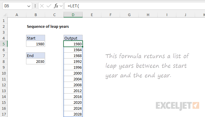 Sequence of leap years