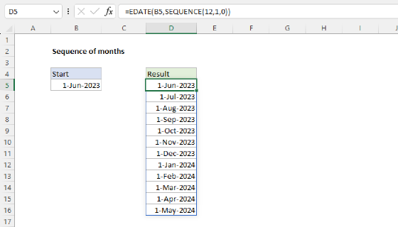 Excel Sequence of months
