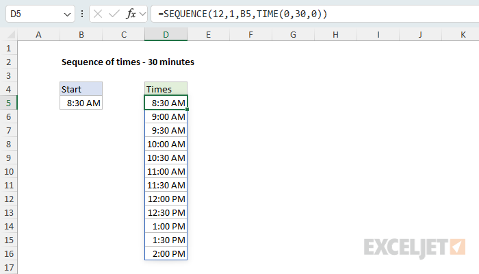 Sequence of times 30 minutes apart