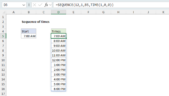 Excel Sequence of times