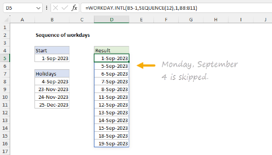 Excel Sequence of workdays