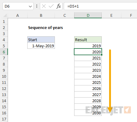 Formula for series of years only in older versions of Excel