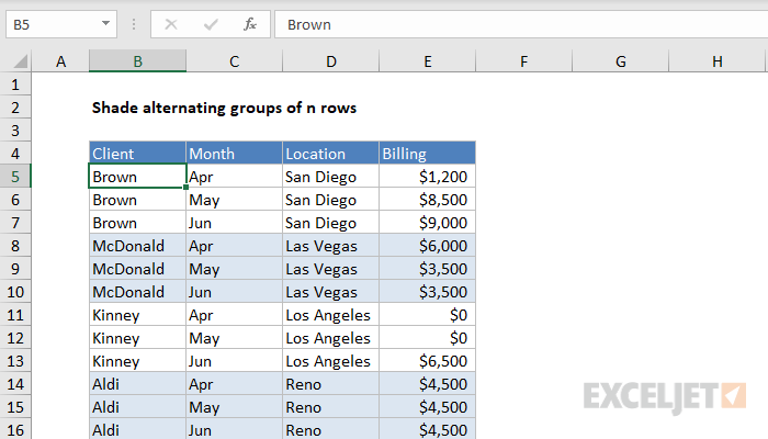 Shade alternating groups of n rows