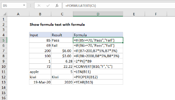 Excel Show formula text with formula