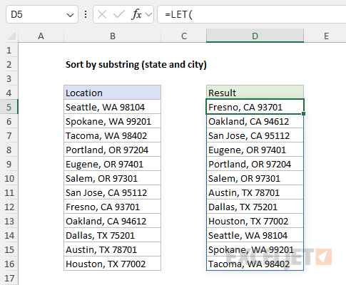 Extending the formula to sort by state and then by city