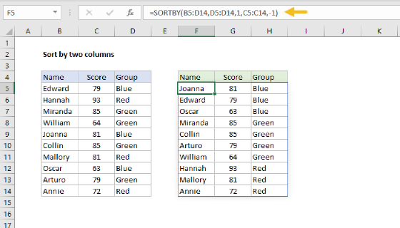 Excel Sort by two columns