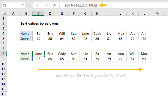 Excel Sort values by columns
