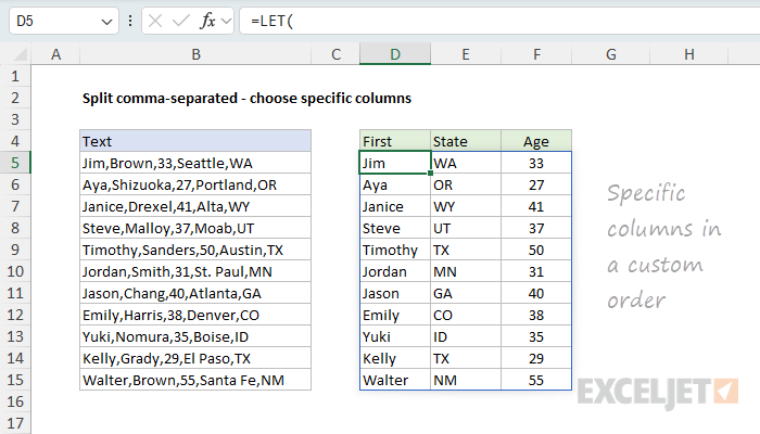 Choosing specific columns to return with CHOOSECOLS