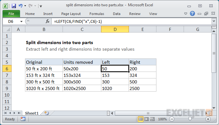 Split dimensions into two parts