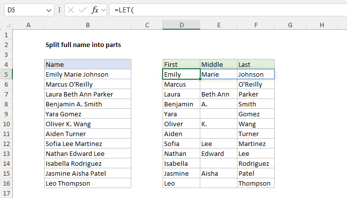 Split full name into parts