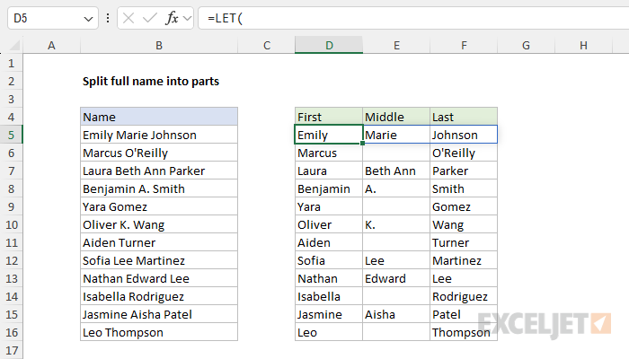 Split full name into parts