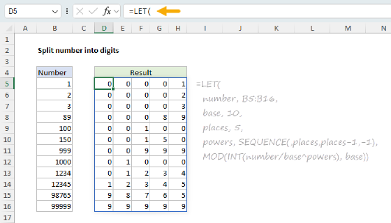 Excel Split number into digits