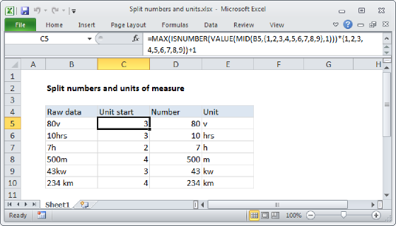 Excel Split numbers from units of measure