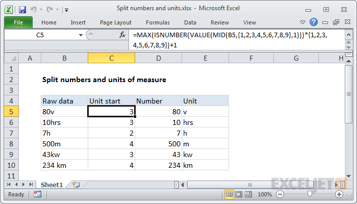 Split numbers from units of measure