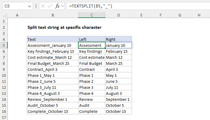 Split text string at specific character