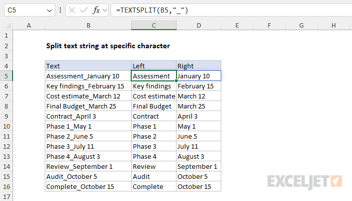 Split text string at specific character