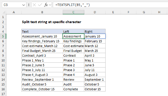 Excel Split text string at specific character