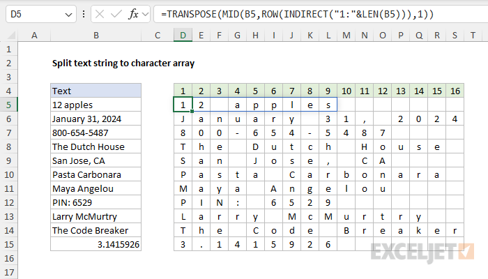 How to split text into characters in Legacy Excel with an array formula
