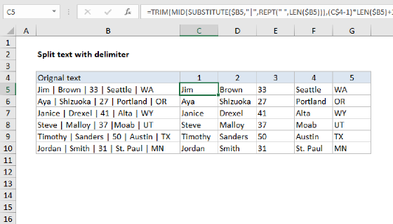 Excel Split text with delimiter