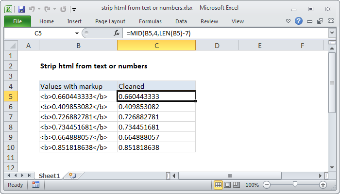 Strip html from text or numbers - Excel formula | Exceljet