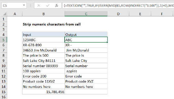 Excel Strip numeric characters from cell