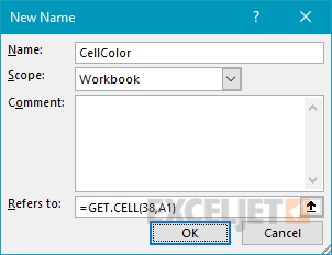 Creating a named range called CellColor