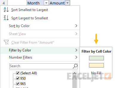 Use the Filter by color menu to filter by color