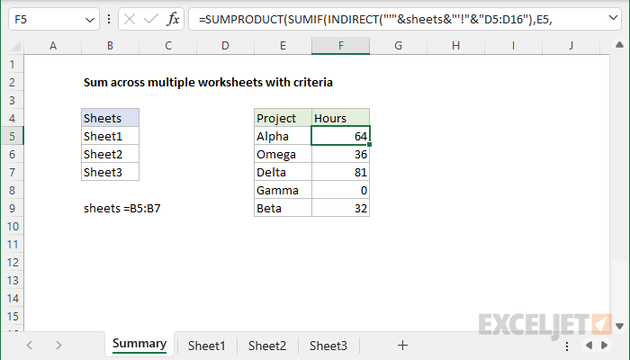 Sum across multiple worksheets with criteria