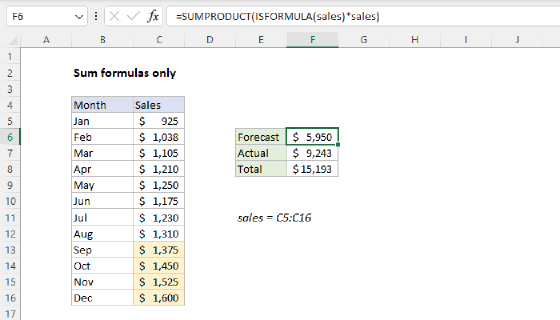Excel Sum formulas only
