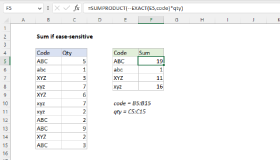 Excel Sum if case-sensitive