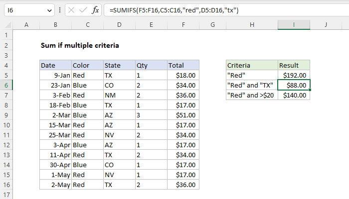 Sum if multiple criteria - Excel formula | Exceljet