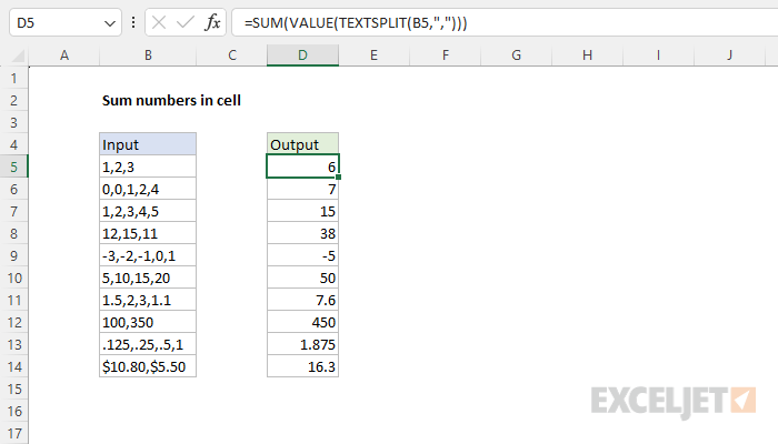 Sum numbers in single cell