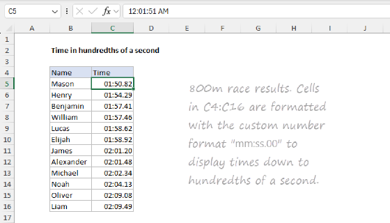 Excel Time in hundredths of a second