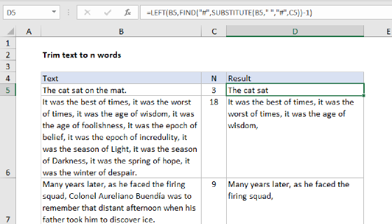 Excel Trim text to n words