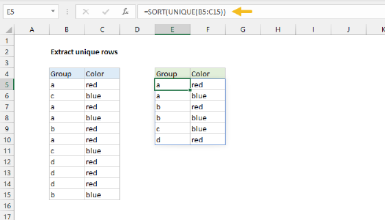 Excel Unique rows