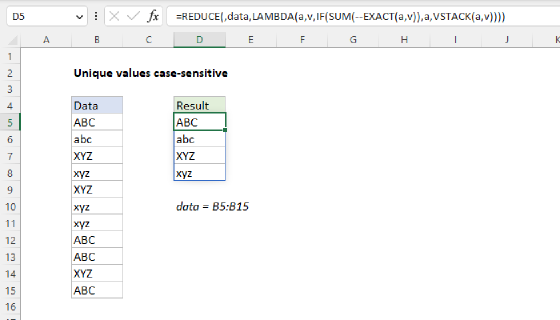 Excel Unique values case-sensitive