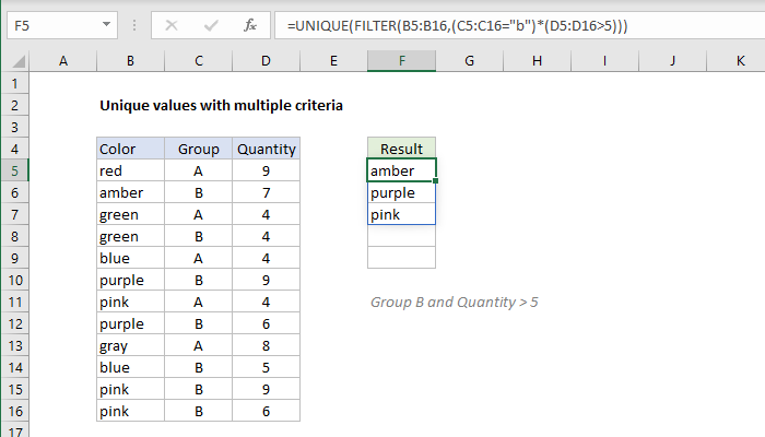 Unique values with multiple criteria - Excel formula | Exceljet