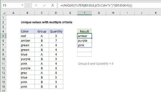 Excel Unique values with multiple criteria