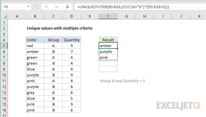 Unique values with multiple criteria