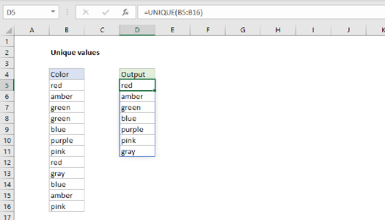Excel Unique values