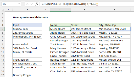 Excel Unwrap column into fields