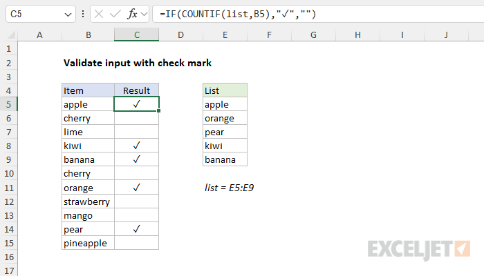 Validate input with check mark