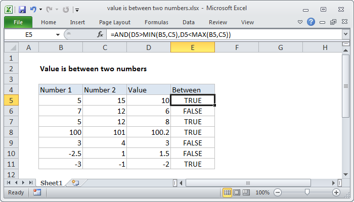 Value is between two numbers - Excel formula | Exceljet