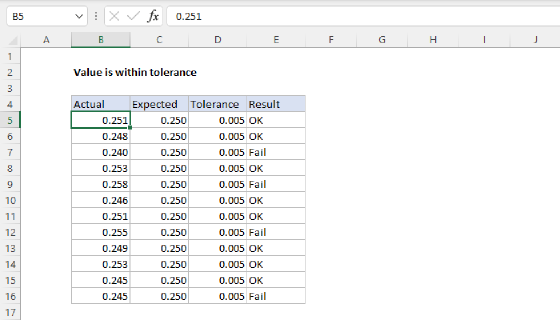 Excel Value is within tolerance