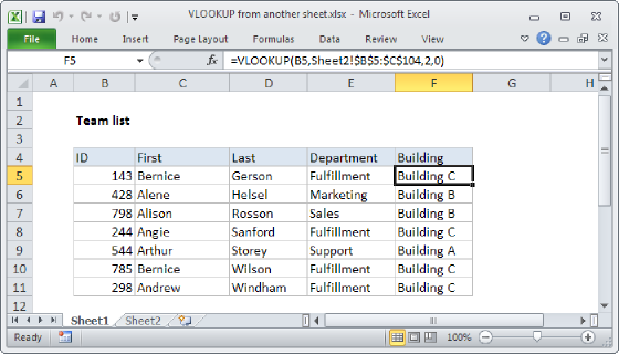 Excel VLOOKUP from another sheet
