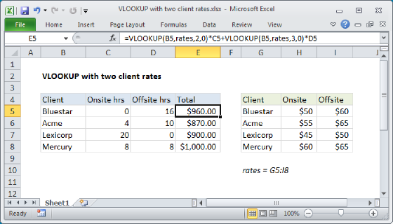 Excel VLOOKUP with two client rates