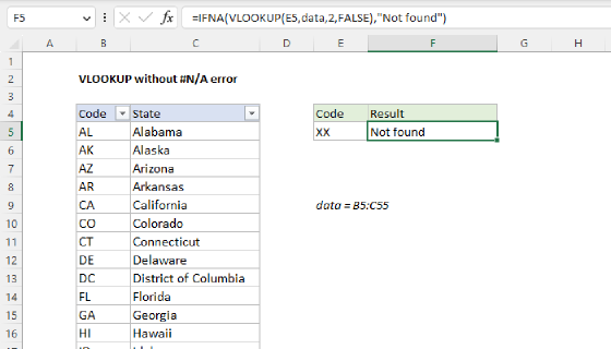 Excel VLOOKUP without #N/A error