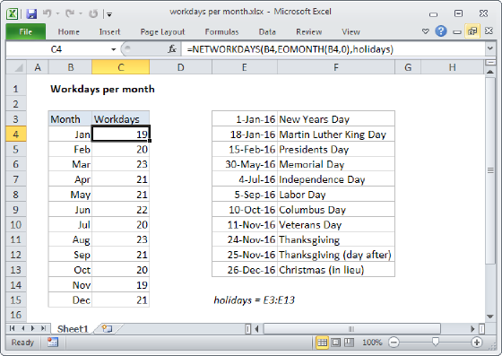 Excel Workdays per month