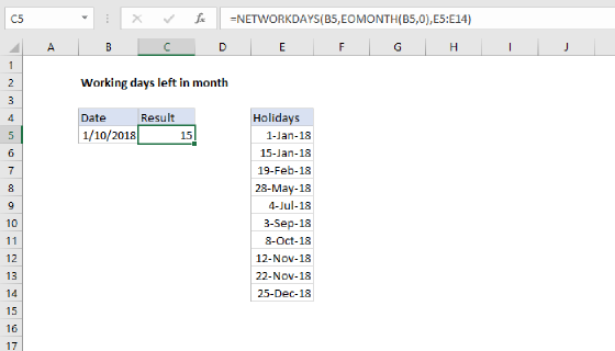 Excel Working days left in month