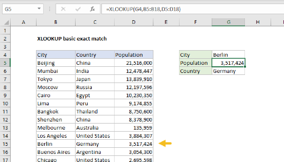 Excel XLOOKUP basic exact match